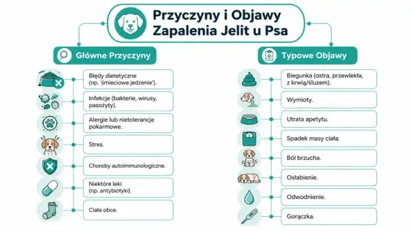 Biegunka u psa, w tym luźny stolec z krwią, to jeden z objawów zapalenia jelit.